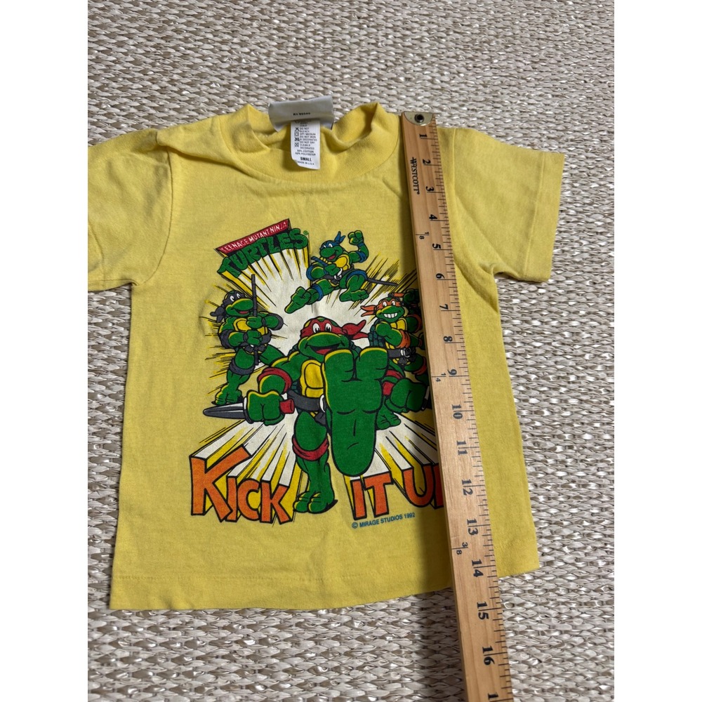 Vintage 1992 Teenage Mutant Ninja Turtles Kick It Up Yellow Shirt Kids 90's  S - Picture 7 of 7